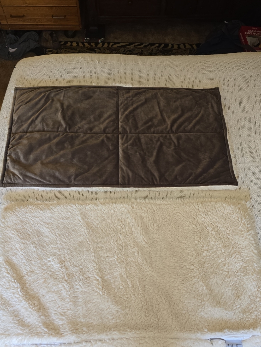 King Size Reversable Pillow Shams Taupe Top, Cream Sherpa Bottom